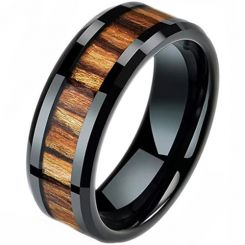 **COI Black Titanium Beveled Edges Ring With Zebra Wood-7484AA