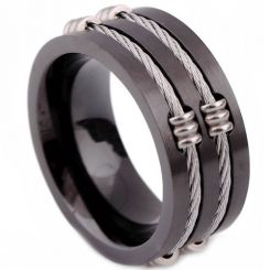**COI Black Titanium Ring With Double Wire-7497BB