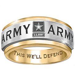 **COI Titanium Gold Tone Silver U.S Army Step Edges Ring-7510BB