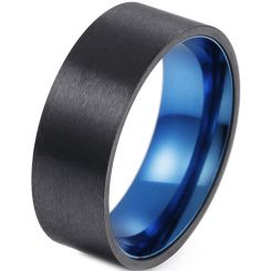 **COI Titanium Black Blue Pipe Cut Flat Ring-7522BB