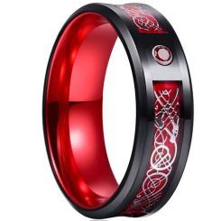 **COI Titanium Black Red Dragon Beveled Edges Ring With Created Red Ruby-7527BB