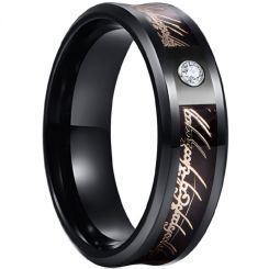 **COI Black Titanium Lord of The Ring Beveled Edges Ring With Cubic Zirconia-7529BB