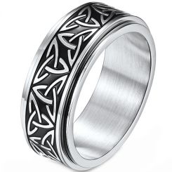 **COI Titanium Black Silver Trinity Knots Step Edges Ring-7559BB