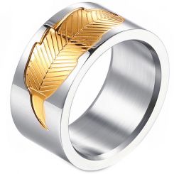 **COI Titanium Gold Tone Silver Leaf Pipe Cut Flat Ring-7598BB