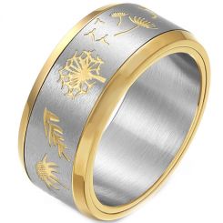 **COI Titanium Gold Tone Silver Dandelion Beveled Edges Ring-7601BB