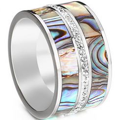 **COI Titanium Abalone Shell Ring With Cubic Zirconia-7612BB