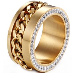 **COI Gold Tone Titanium Keychain Link Ring With Cubic Zirconia-7613BB