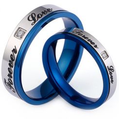 **COI Titanium Blue Silver Forever Love Offset Groove Ring With Cubic Zirconia-7617BB