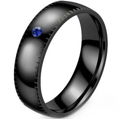 **COI Black Titanium Dome Court Ring With Created Blue Sapphire-7626BB