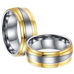 **COI Titanium Gold Tone Silver Wedding Band Ring-7630BB