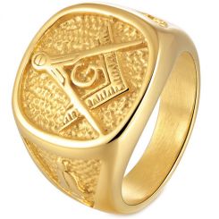 **COI Gold Tone Titanium Masonic Freemason Ring-7631BB