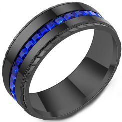 **COI Black Titanium Ring With Created Blue Sapphire-7638BB