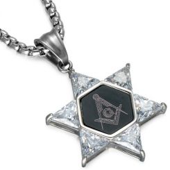 COI Titanium Black Silver Masonic Freemason Pendant With Cubic Zirconia-7699BB