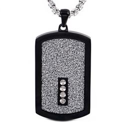 COI Titanium Black Silver Sandblasted Tag Pendant-7701BB