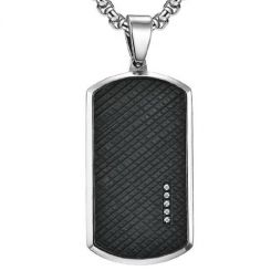 COI Titanium Black Silver Tag Pendant With Cubic Zirconia-7706BB