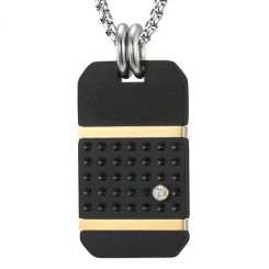 COI Titanium Black Gold Tone Tag Pendant With Cubic Zirconia-7714BB