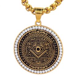 COI Titanium Black Gold Tone Masonic Freemason Pendant With Cubic Zirconia-7715BB