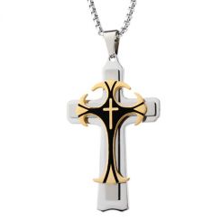 COI Titanium Black Gold Tone Silver Cross Pendant-7731BB