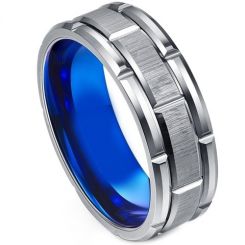 **COI Titanium Blue Silver Tire Tread Ring-7737BB