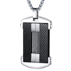 COI Titanium Black Silver Tag Pendant Necklace With Wire-7746BB