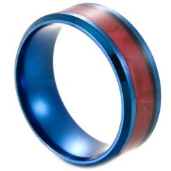 **COI Blue Titanium Beveled Edges Ring With Wood-7762BB
