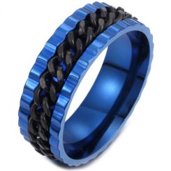 **COI Titanium Black Blue Keychain Link Ring-7812BB