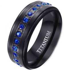 **COI Black Titanium Step Edges Ring With Created Blue Sapphire-7848BB