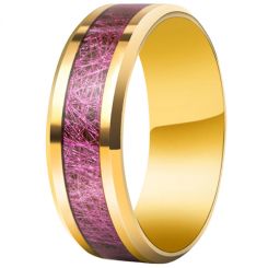**COI Gold Tone Titanium Purple Red Meteorite Beveled Edges Ring-7875BB