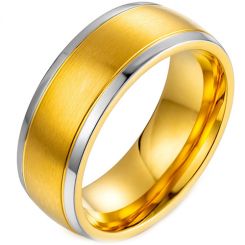 **COI Titanium Gold Tone Silver Beveled Edges Ring-7879BB