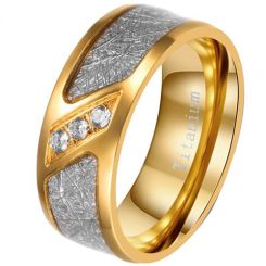**COI Gold Tone Titanium Meteorite Ring With Cubic Zirconia-7883BB