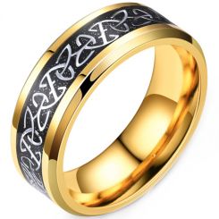 **COI Gold Tone Titanium Trinity Knots Beveled Edges Ring With Meteorite-7891BB