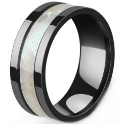 **COI Black Titanium Abalone Shell Pipe Cut Flat Ring-7892BB