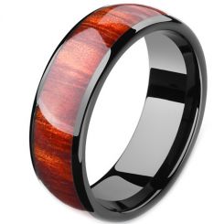 **COI Black Titanium Dome Court Ring With Wood-7910BB