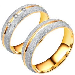 **COI Titanium Gold Tone Silver Couple Wedding Band Ring-7982BB