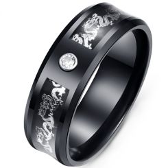 **COI Black Titanium Dragon Beveled Edges Ring With Cubic Zirconia-7991BB