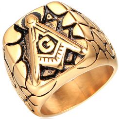 **COI Titanium Gold Tone Black Masonic Freemason Ring-7999BB