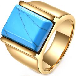 **COI Gold Tone Titanium Ring With Turquoise-8003BB