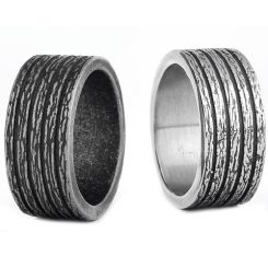 **COI Titanium Black/Silver Damascus Ring-8006BB