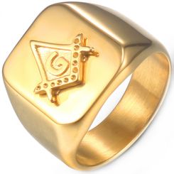 **COI Gold Tone Titanium Masonic Freemason Ring-8017BB