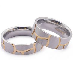 **COI Titanium Gold Tone Silver Couple Wedding Ring-8039BB