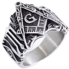 **COI Titanium Black Silver Masonic Freemason Ring-8064BB