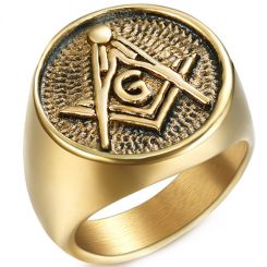 **COI Gold Tone Titanium Masonic Freemason Ring-8080BB