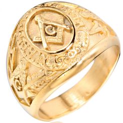 **COI Gold Tone Titanium Masonic Freemason Ring-8123BB