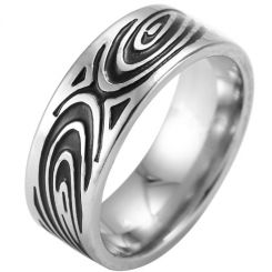 **COI Titanium Black Silver Celtic Pipe Cut Flat Ring-8151BB