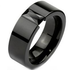 **COI Black Titanium Solitaire Ring With Black/Blue Cubic Zirconia-8187BB