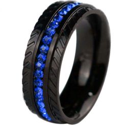 **COI Black Titanium Grooves Ring With Created Blue Sapphire-8188BB