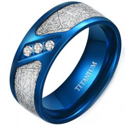 **COI Blue Titanium Meteorite Ring With Cubic Zirconia-8193BB