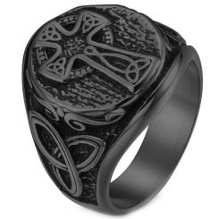 **COI Titanium Black/Silver Cross & Trinity Knots Ring-8215BB