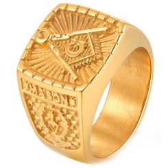 **COI Gold Tone Titanium Masonic Freemason Ring-8222BB