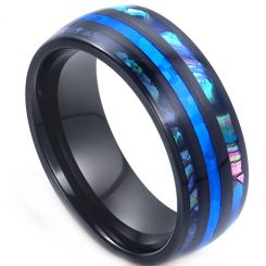 **COI Black Titanium Dome Court Ring With Abalone Shell & Crushed Opal-8236BB